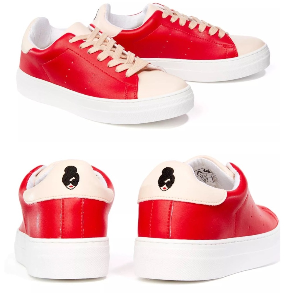 ALICE + OLIVIA Thea Red Leather Top Sneakers Size 7
